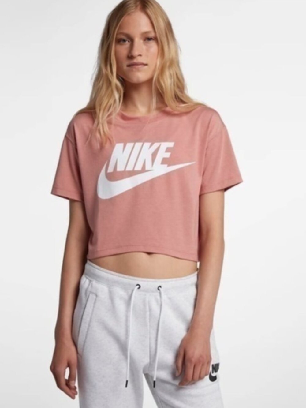 Like New Nike Light Pink Tee with White Logo Cropped Small
